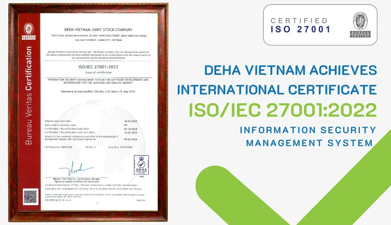 DEHA Vietnam Has Achieved International Certification ISO/IEC 27001:2022/Latest Version
